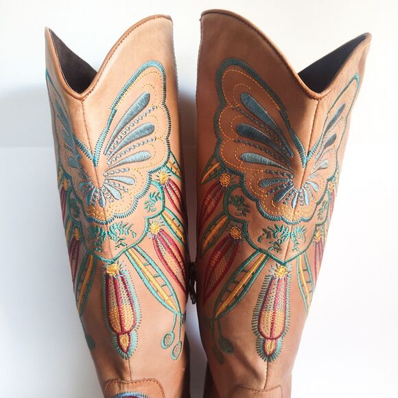 L'Artiste Knee High Tall Boots 10.5 - 11 / 42 Leather Embroidered Riding Boho - Picture 8 of 15